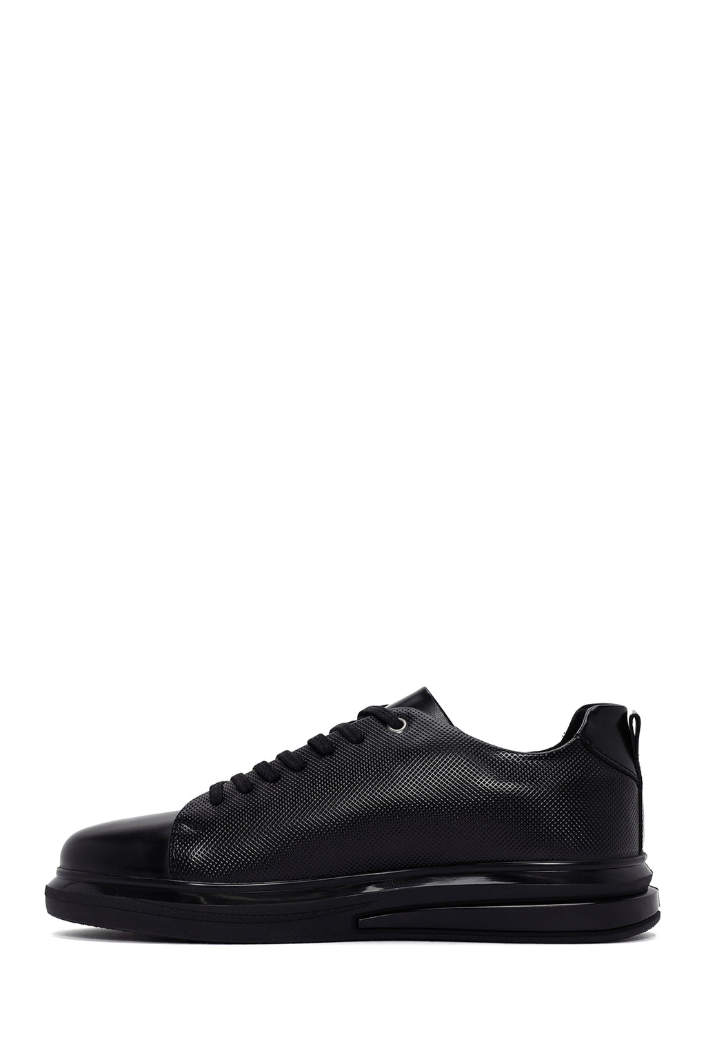 Erkek Siyah Bağcıklı Deri Sneaker