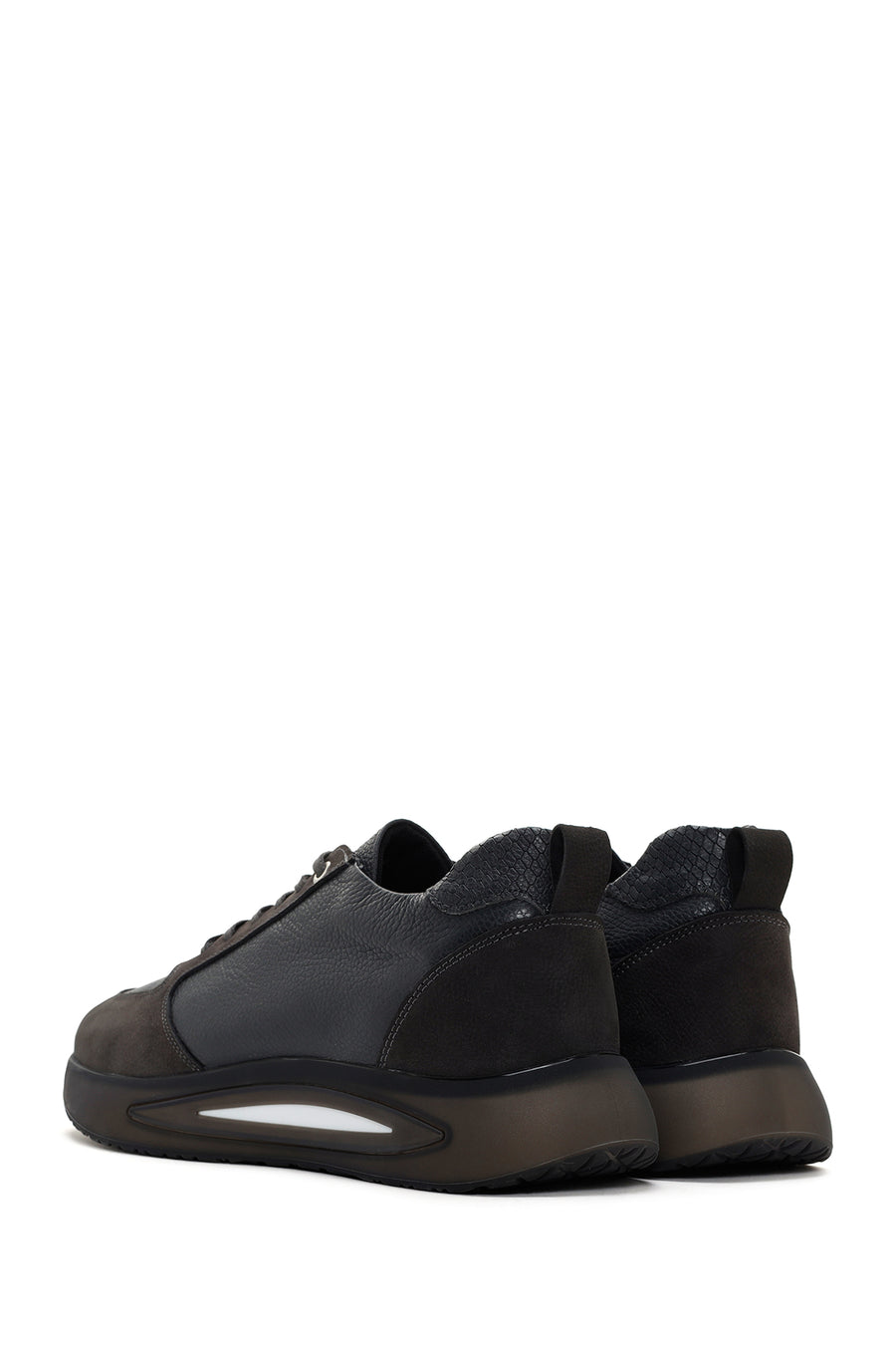Erkek Gri Bağcıklı Kalın Tabanlı Deri Casual Sneaker