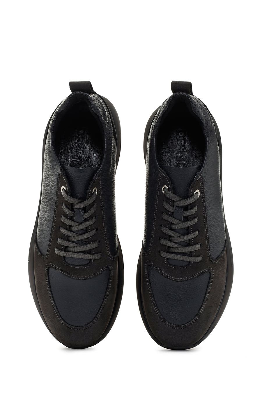 Erkek Gri Bağcıklı Kalın Tabanlı Deri Casual Sneaker