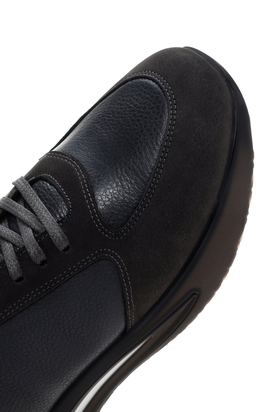 Erkek Gri Bağcıklı Kalın Tabanlı Deri Casual Sneaker