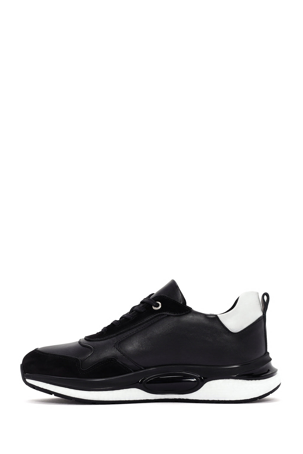 Erkek Siyah Bağcıklı Deri Casual Sneaker