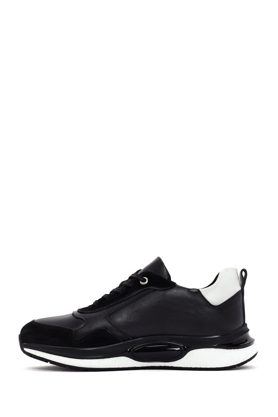 Erkek Siyah Bağcıklı Deri Casual Sneaker