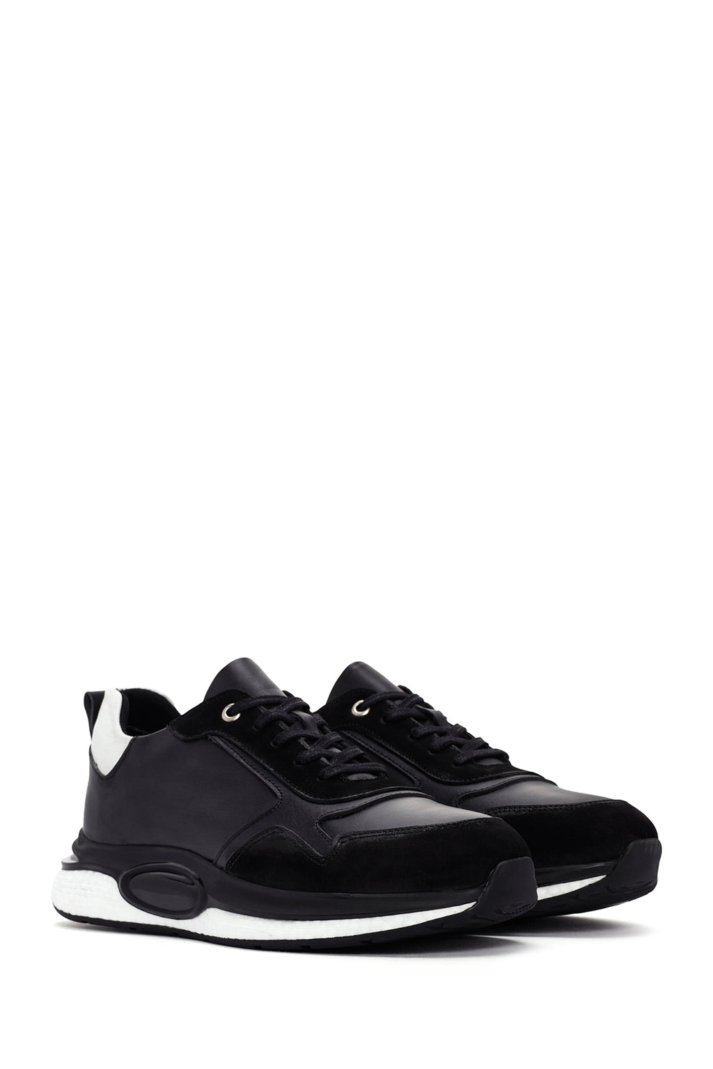Erkek Siyah Bağcıklı Deri Casual Sneaker