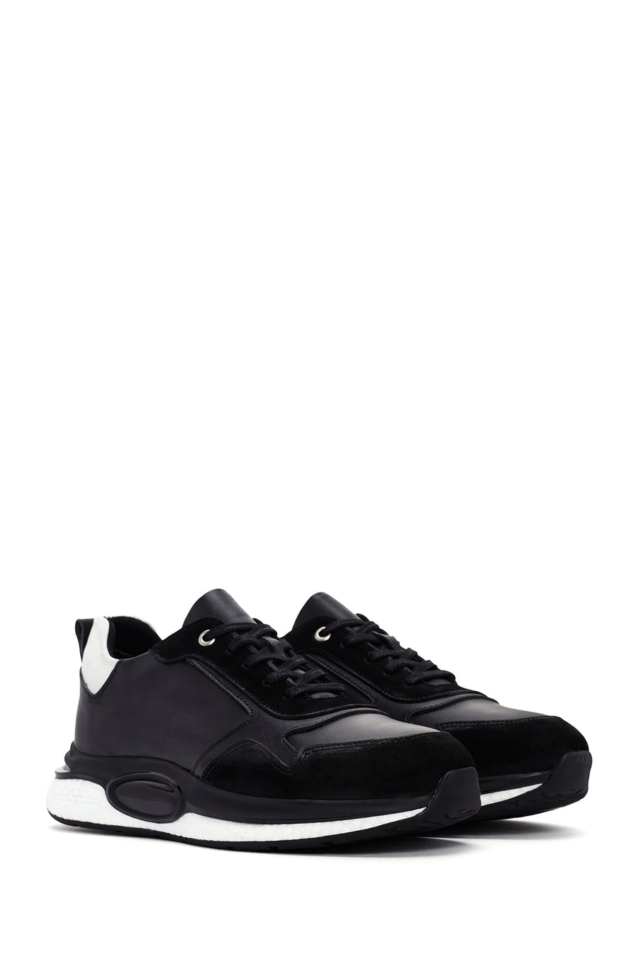 Erkek Siyah Bağcıklı Deri Casual Sneaker