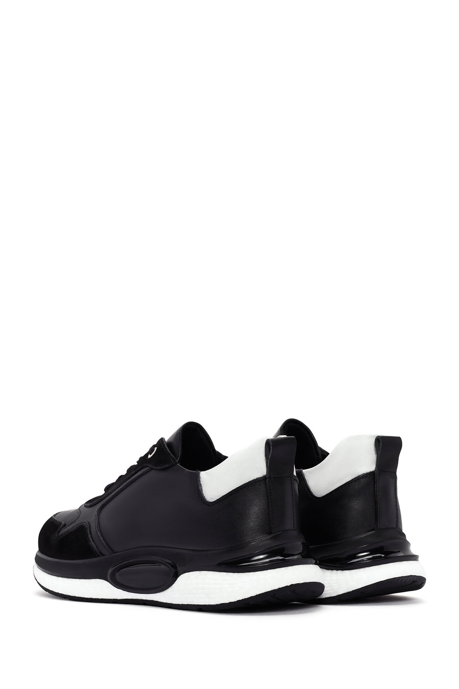 Erkek Siyah Bağcıklı Deri Casual Sneaker