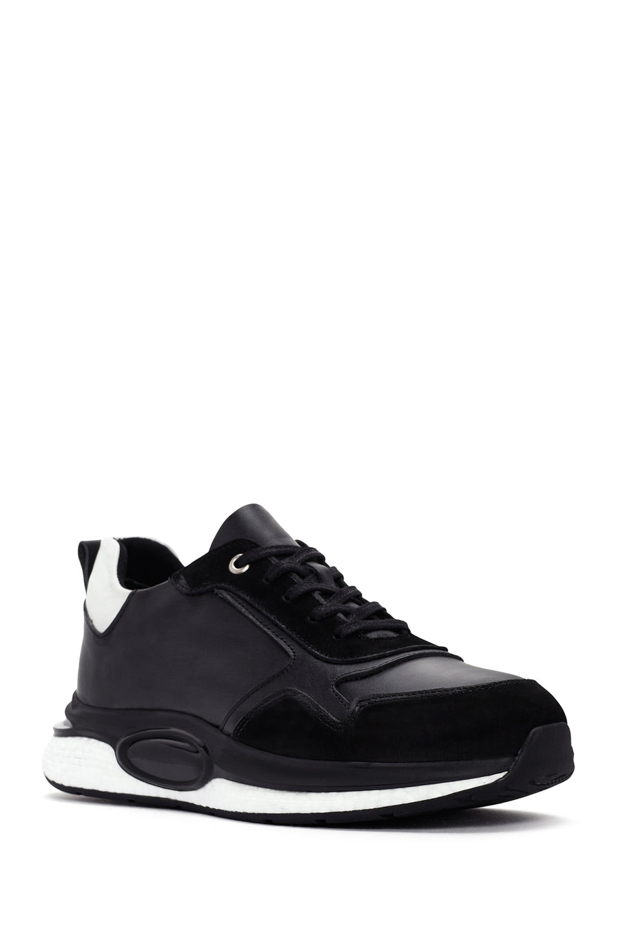 Erkek Siyah Bağcıklı Deri Casual Sneaker