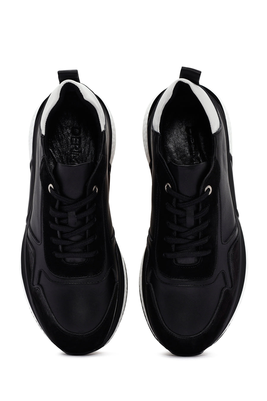 Erkek Siyah Bağcıklı Deri Casual Sneaker