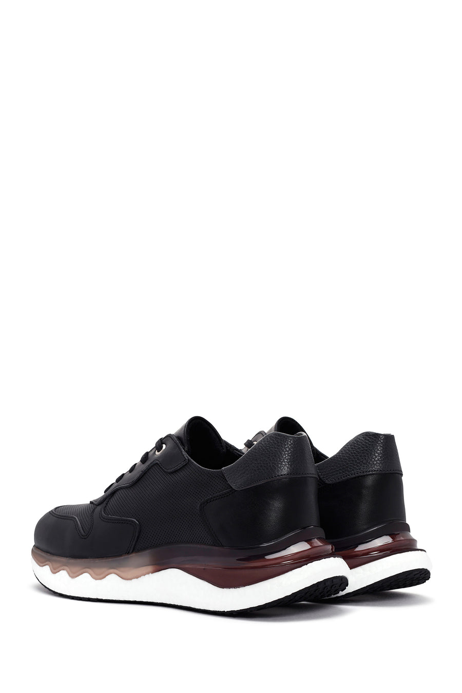 Erkek Siyah Bağcıklı Kalın Tabanlı Deri Casual Sneaker
