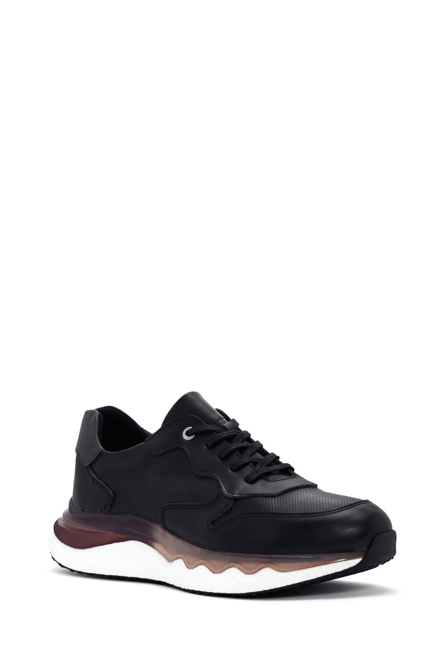 Erkek Siyah Bağcıklı Kalın Tabanlı Deri Casual Sneaker