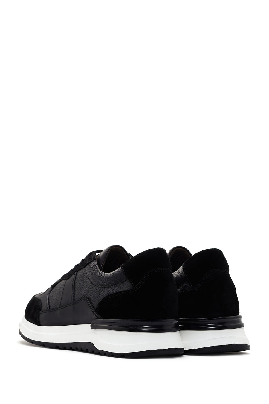 Erkek Siyah Bağcıklı Deri Casual Sneaker