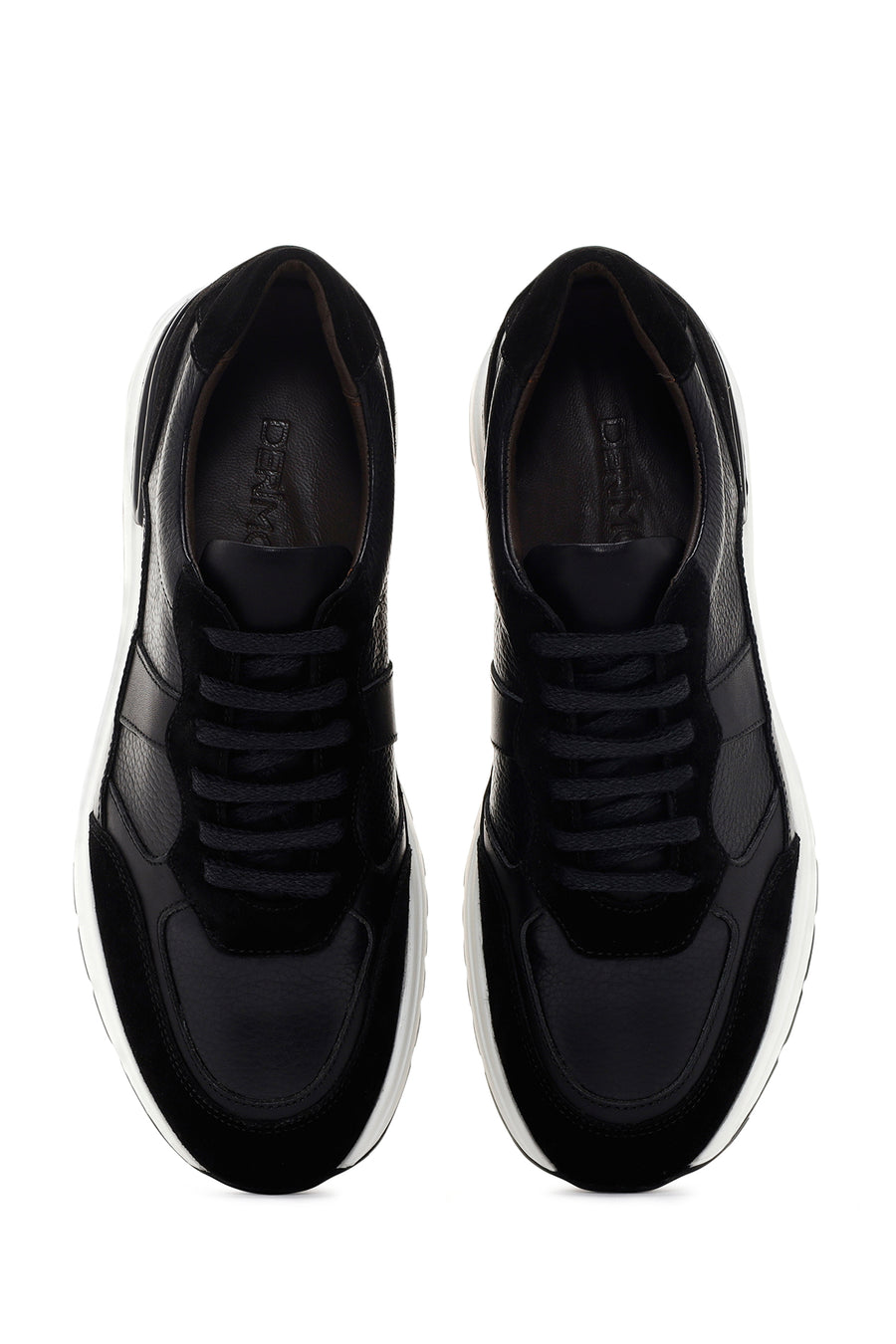 Erkek Siyah Bağcıklı Deri Casual Sneaker