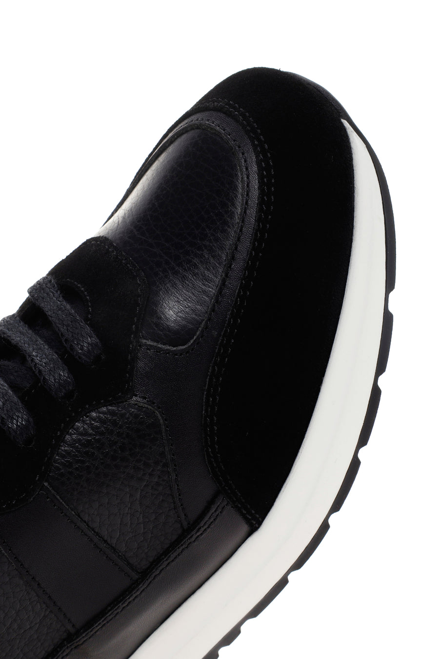 Erkek Siyah Bağcıklı Deri Casual Sneaker