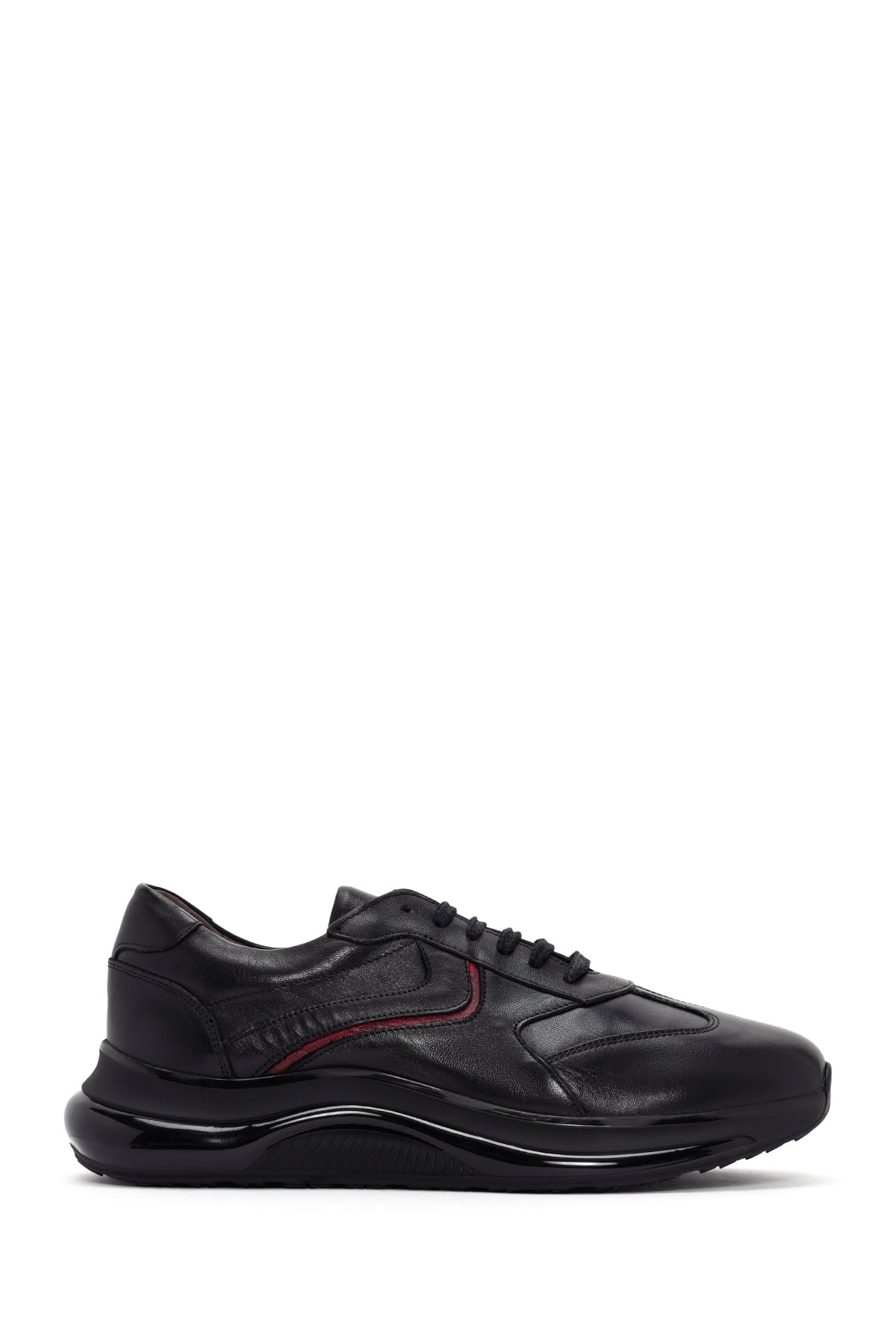 Men's Black Lace-up Thick-Sole Leather Casual Sneaker 24SFD650618 | Derimod