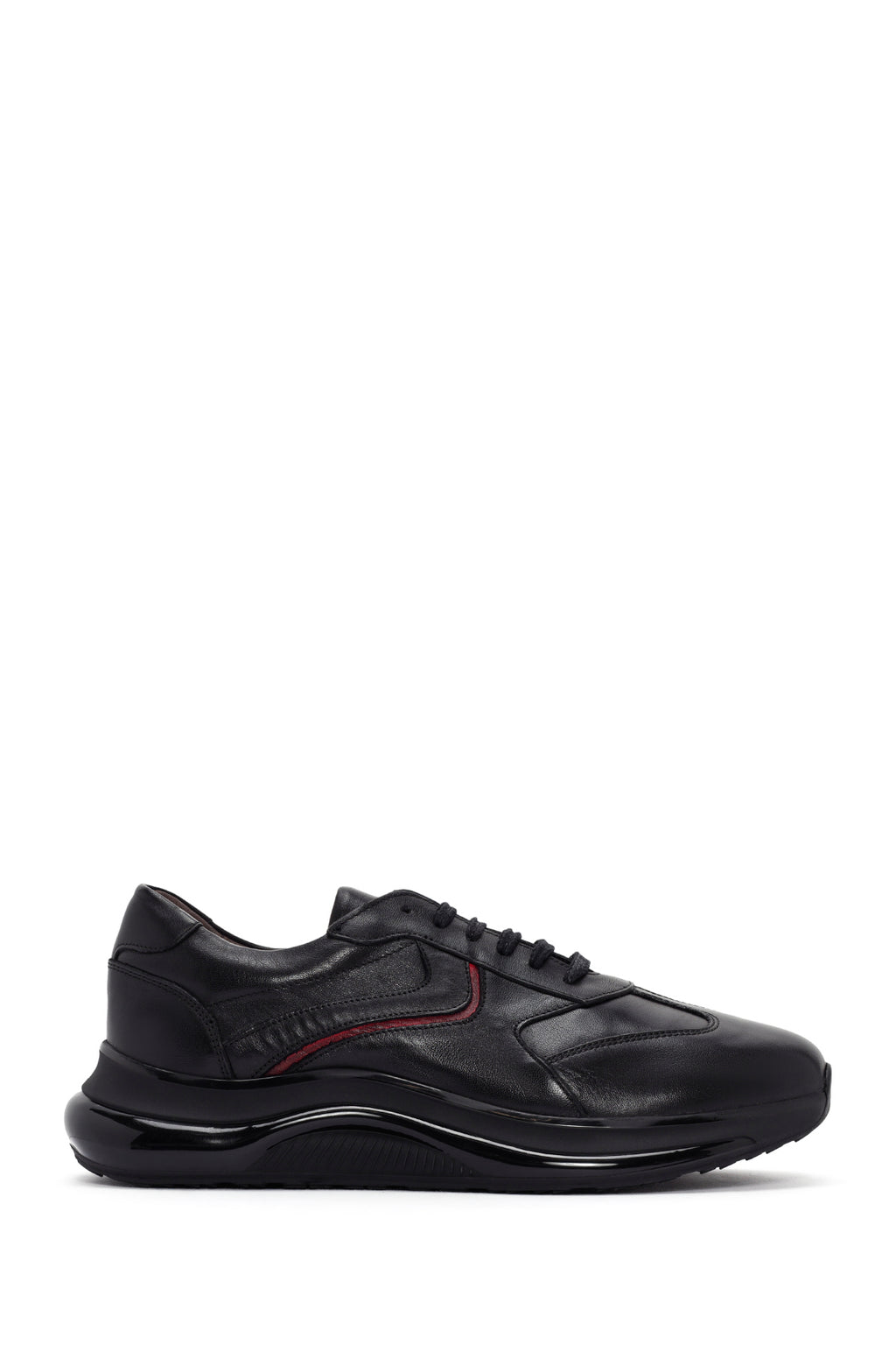 Erkek Siyah Bağcıklı Kalın Tabanlı Deri Casual Sneaker