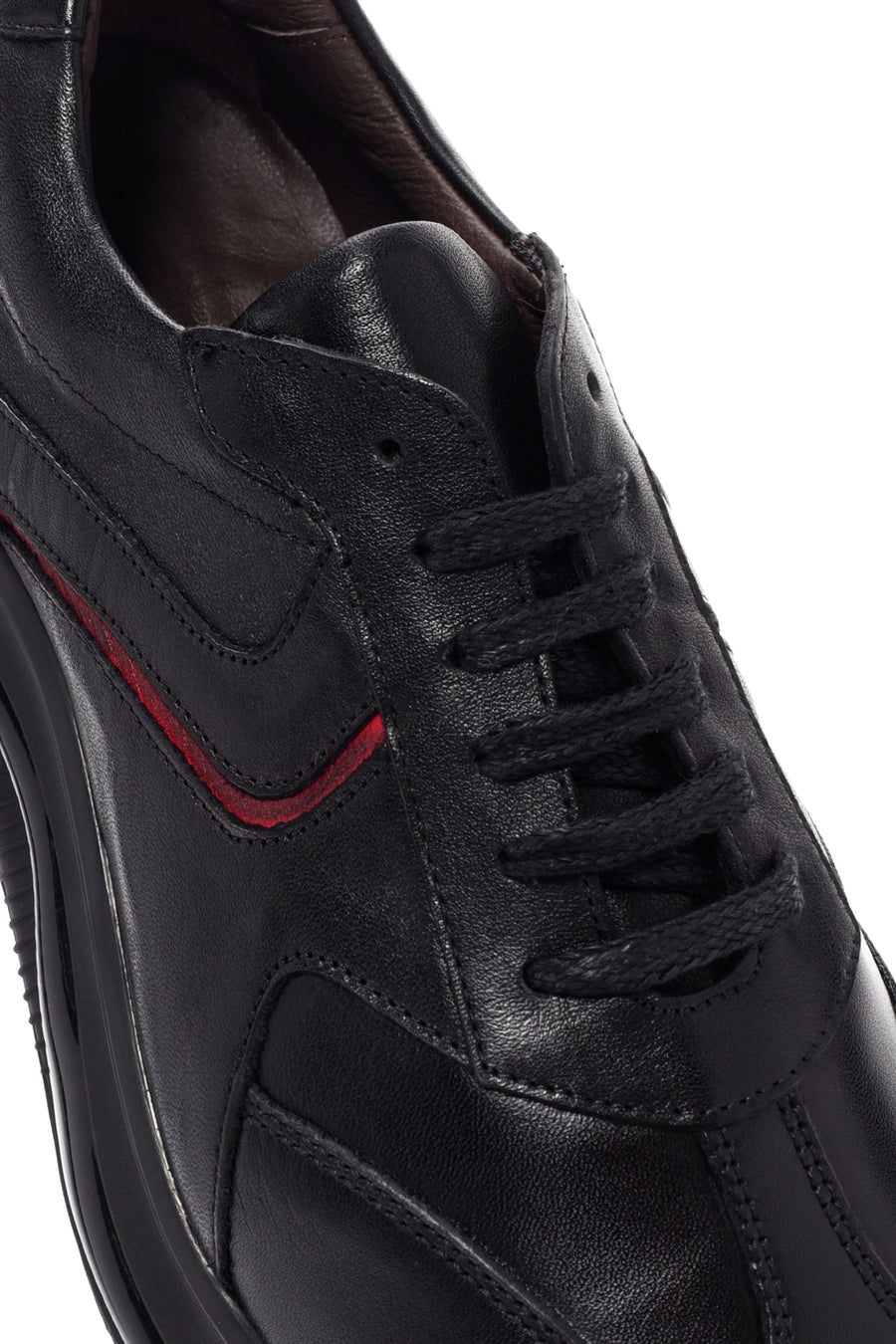 Erkek Siyah Bağcıklı Kalın Tabanlı Deri Casual Sneaker