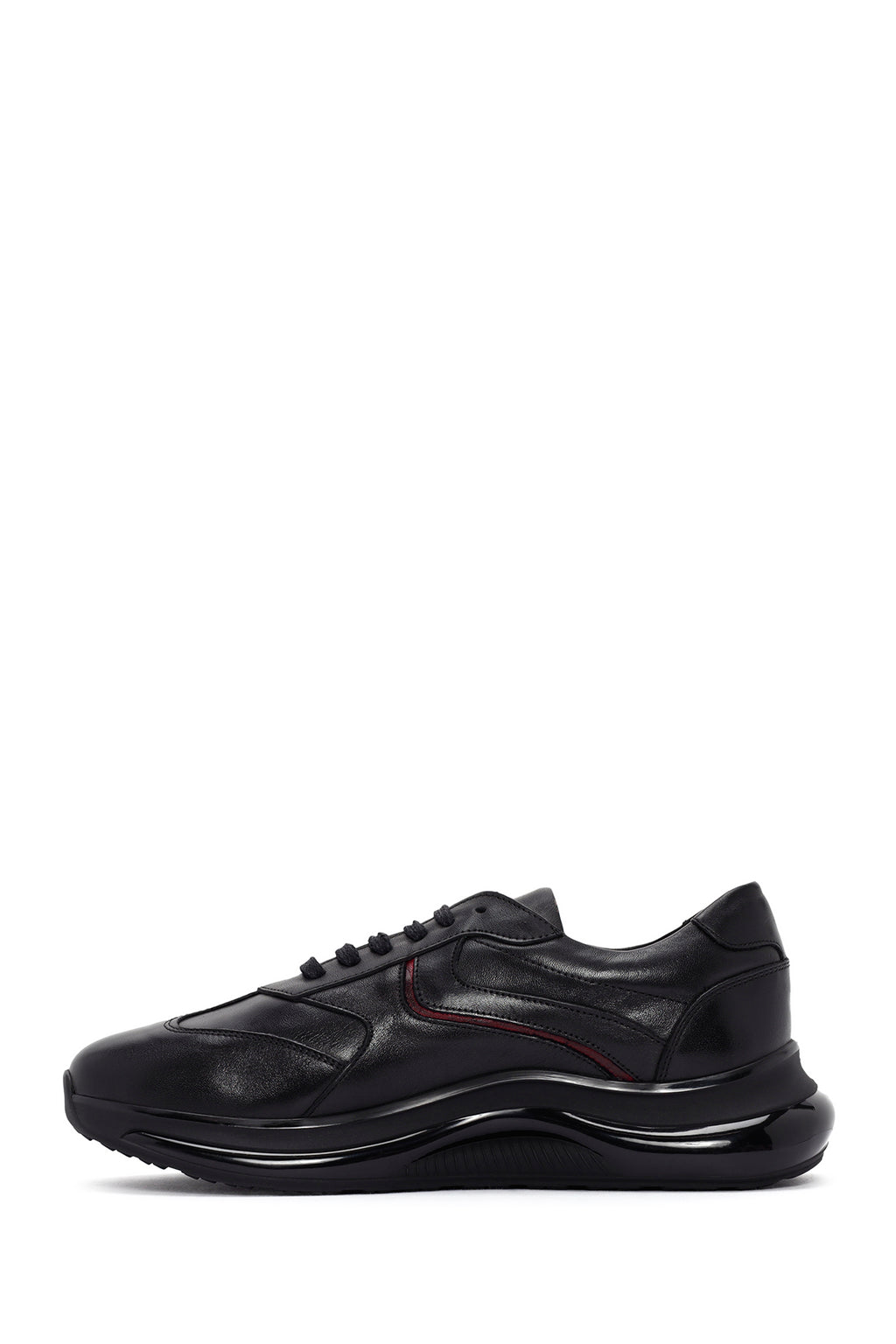 Erkek Siyah Bağcıklı Kalın Tabanlı Deri Casual Sneaker