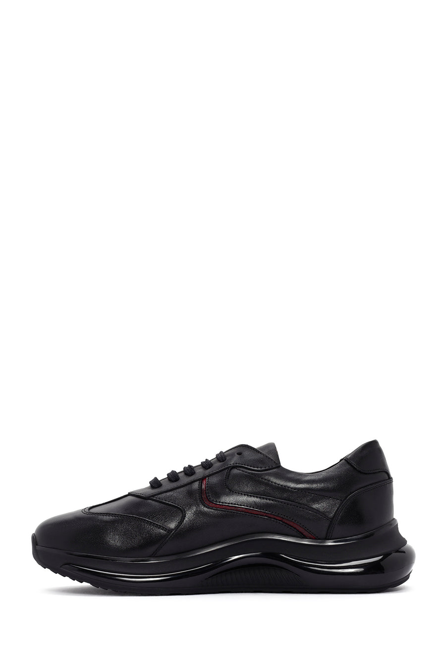 Erkek Siyah Bağcıklı Kalın Tabanlı Deri Casual Sneaker
