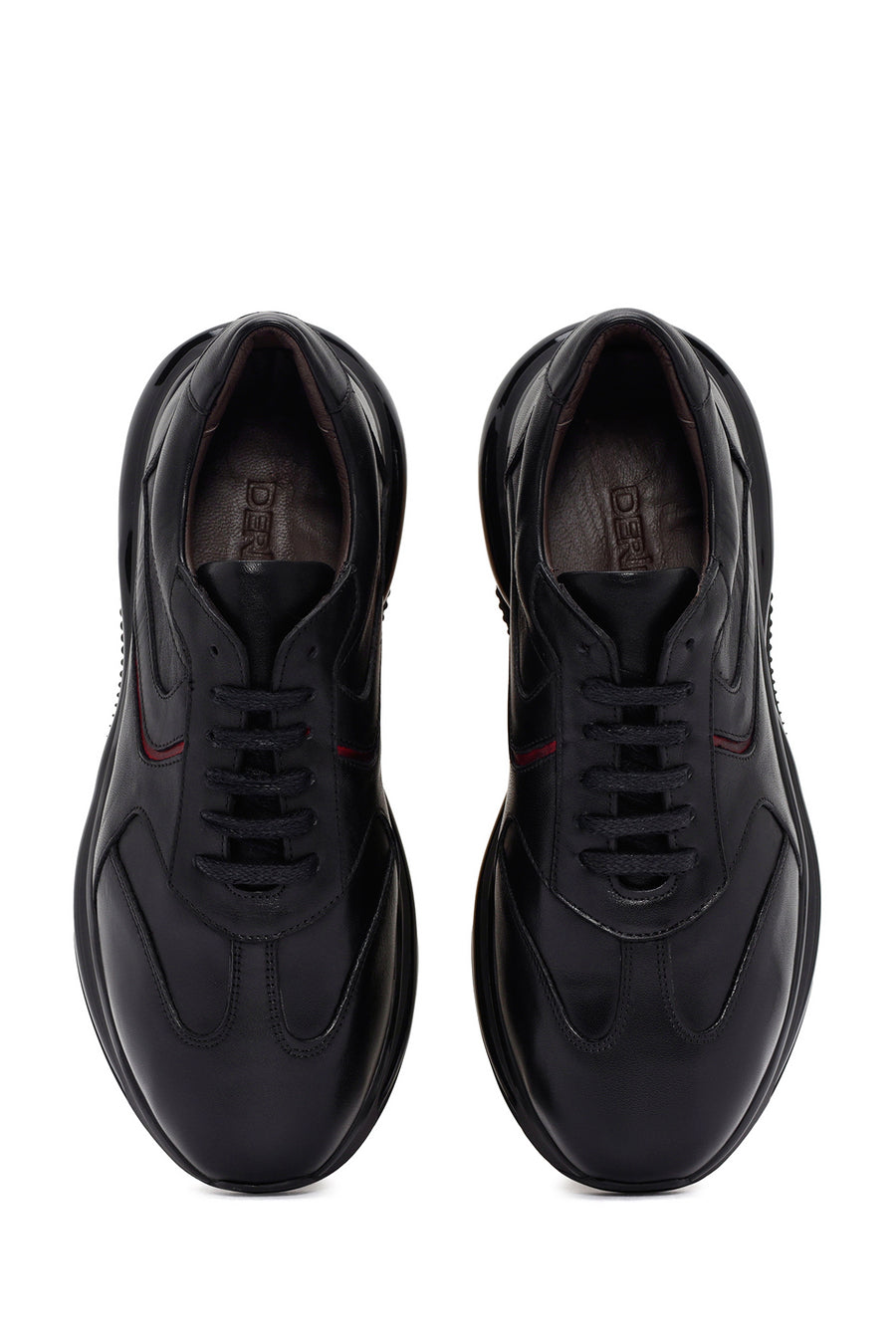Erkek Siyah Bağcıklı Kalın Tabanlı Deri Casual Sneaker