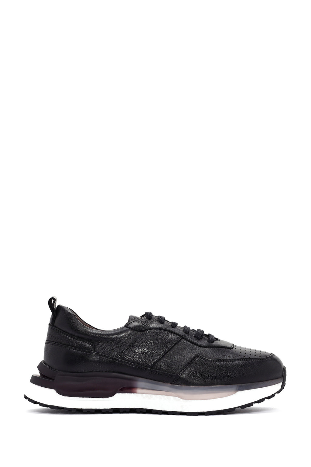 Erkek Siyah Bağcıklı Kalın Tabanlı Deri Casual Sneaker