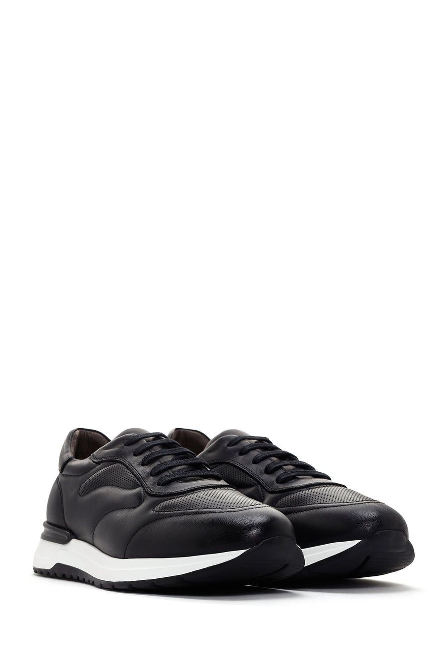 Men's Black Thick Soled Leather Sneaker