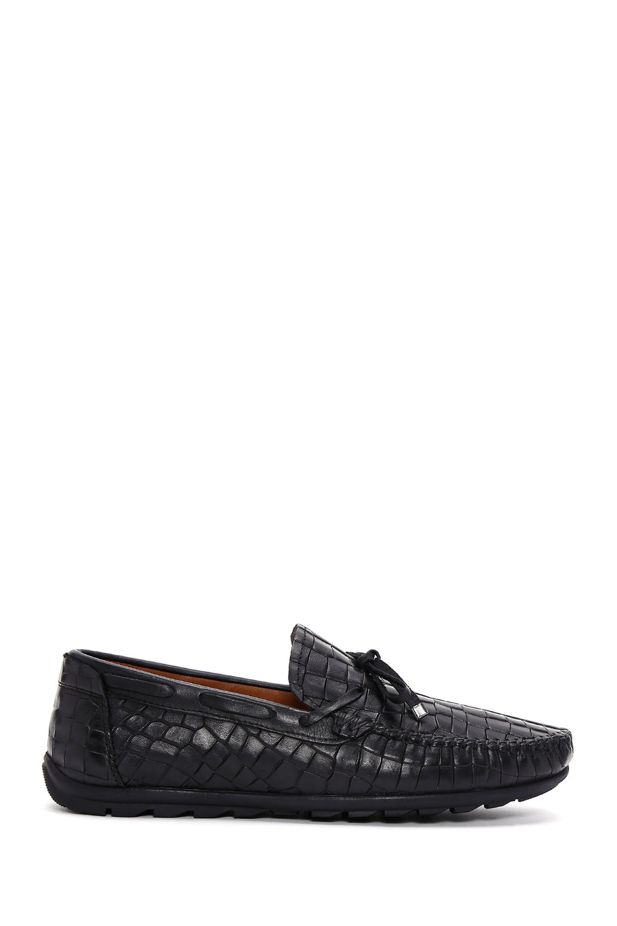Men's Black Crocodile Patterned Leather Casual Loafer 24SFD6573E3 | Derimod