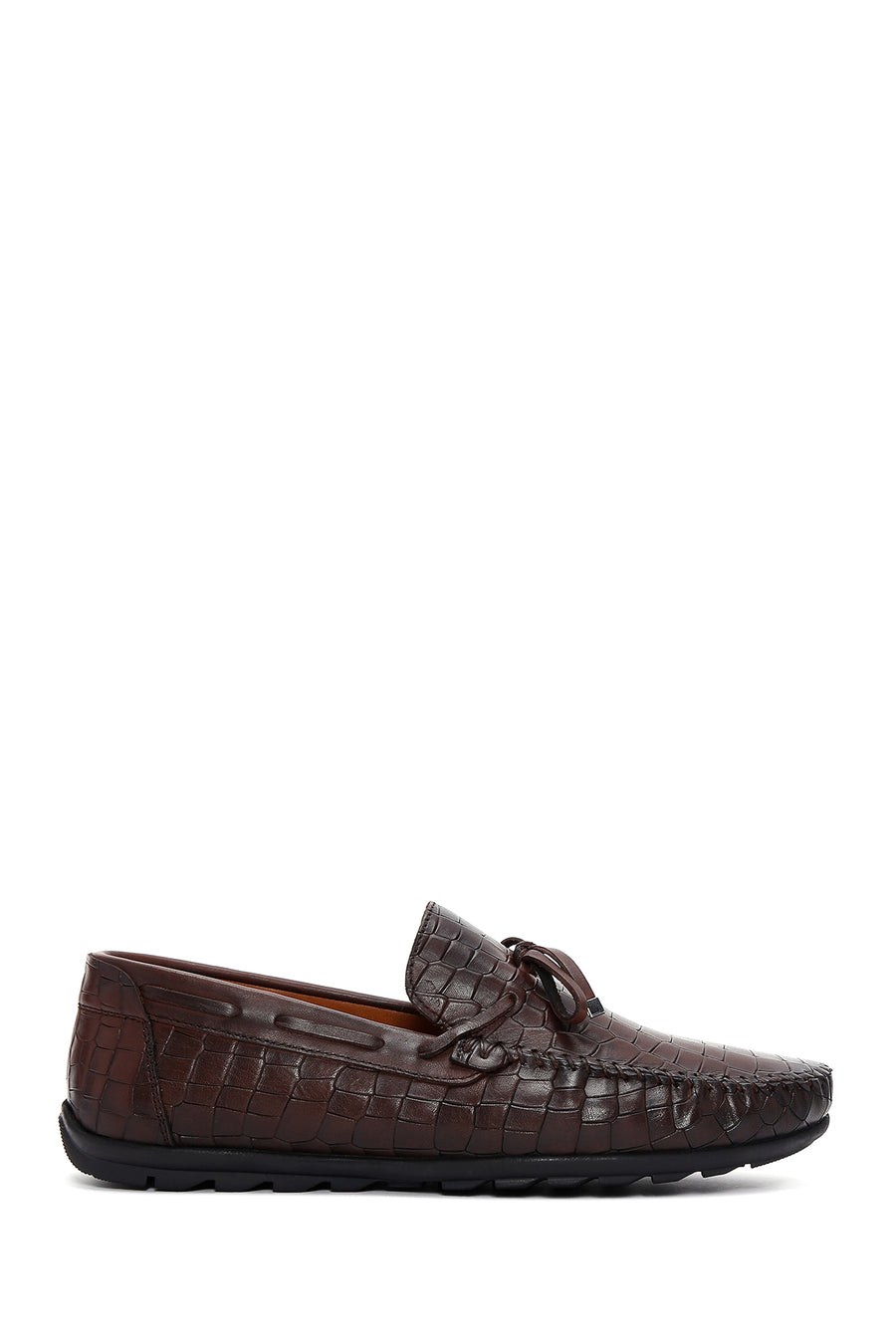 Men's Brown Crocodile Patterned Leather Casual Loafer 24SFD6573E3 | Derimod