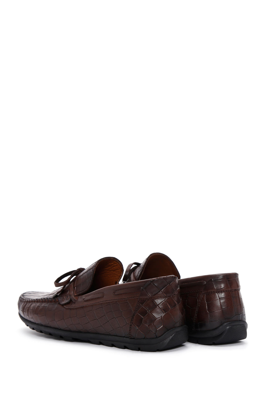 Men's Brown Crocodile Patterned Leather Casual Loafer