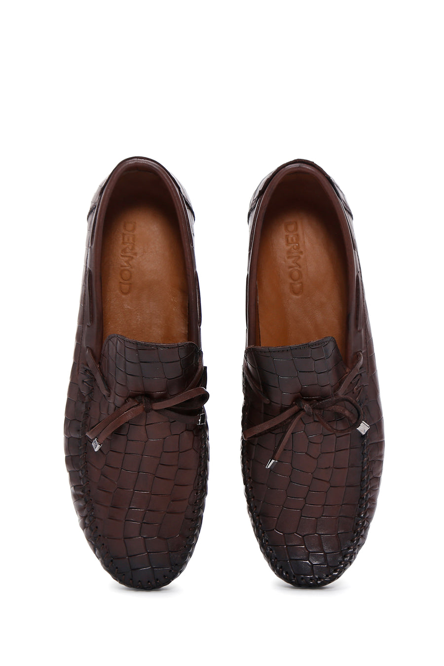 Men's Brown Crocodile Patterned Leather Casual Loafer