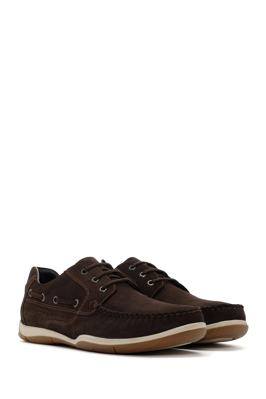 Men's Brown Lace-Up Nubuck Leather Casual Shoes