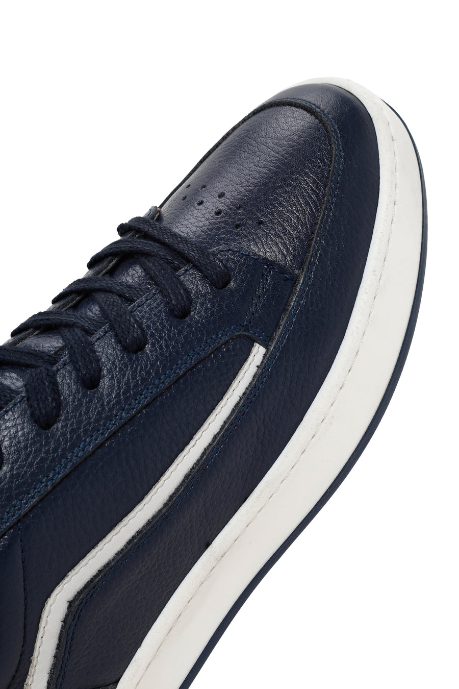 Erkek Lacivert Bağcıklı Deri Sneaker