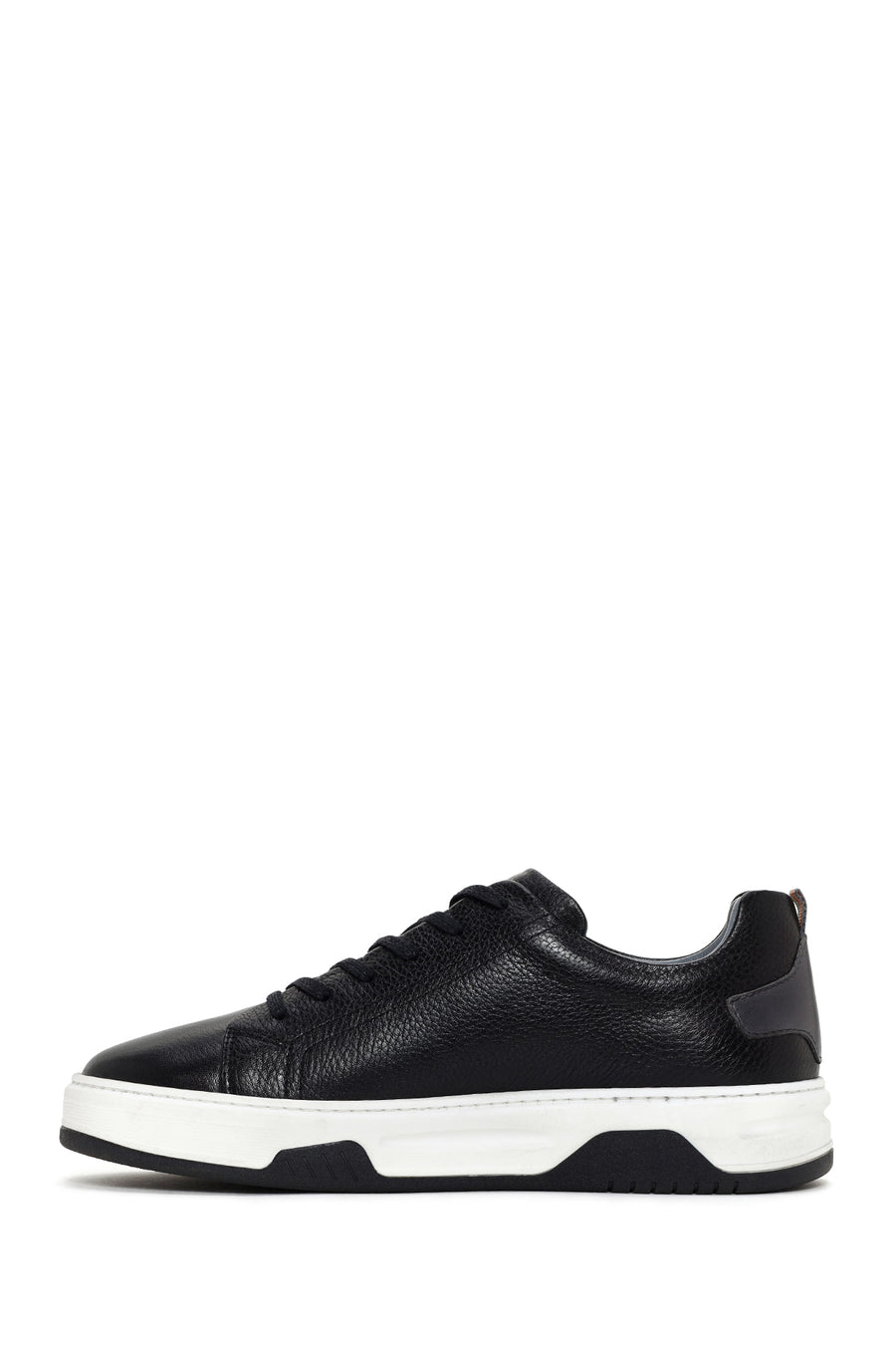 Men's Black Lace-up Thick-Sole Leather Sneaker