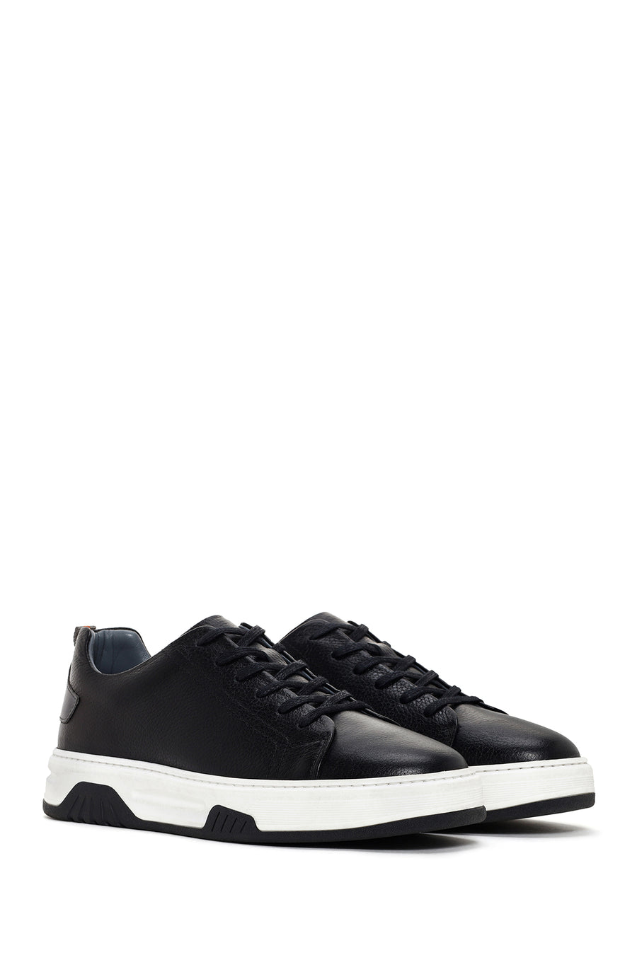 Men's Black Lace-up Thick-Sole Leather Sneaker