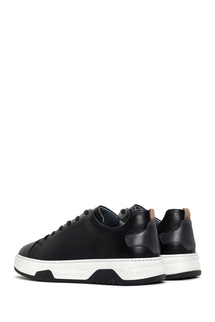 Men's Black Lace-up Thick-Sole Leather Sneaker