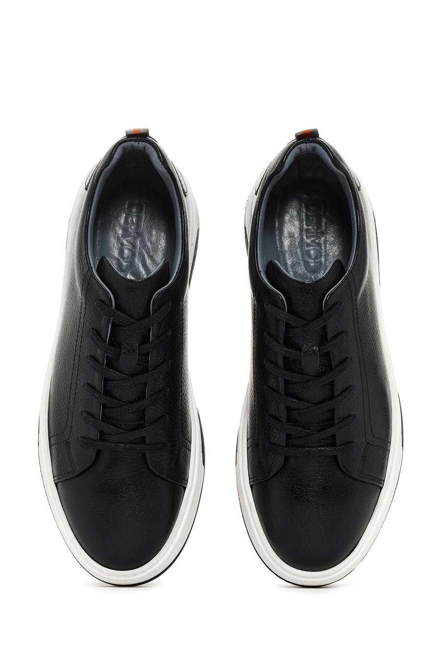Men's Black Lace-up Thick-Sole Leather Sneaker