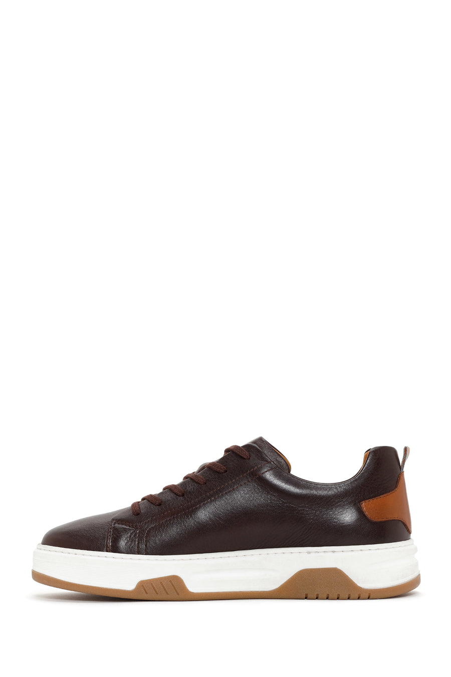 Men's Brown Lace-up Thick-Sole Leather Sneaker