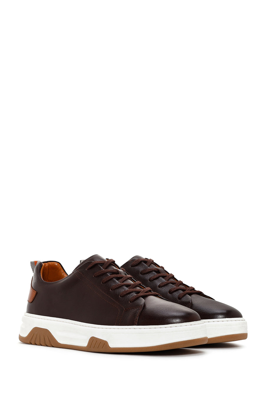 Men's Brown Lace-up Thick-Sole Leather Sneaker