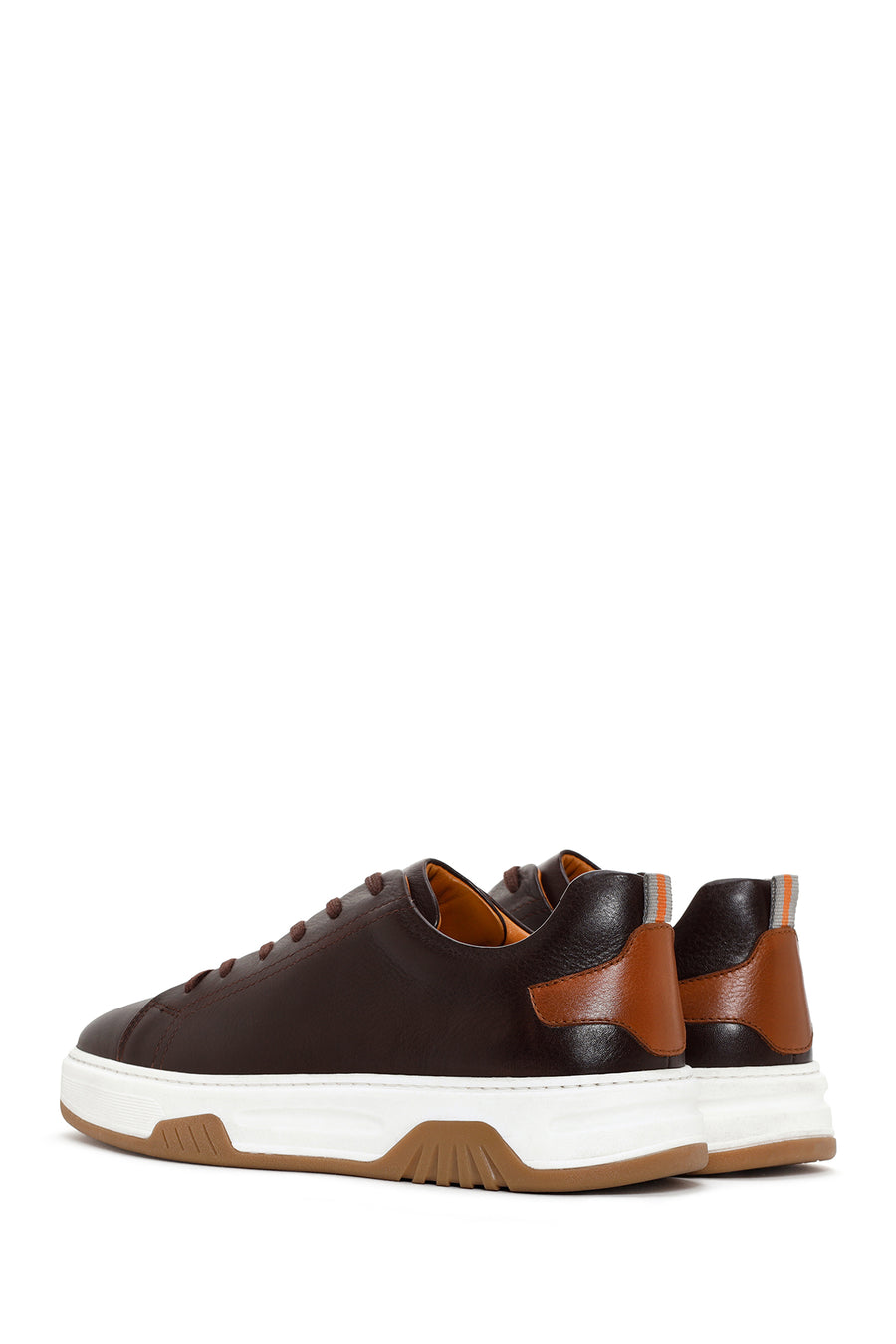 Men's Brown Lace-up Thick-Sole Leather Sneaker