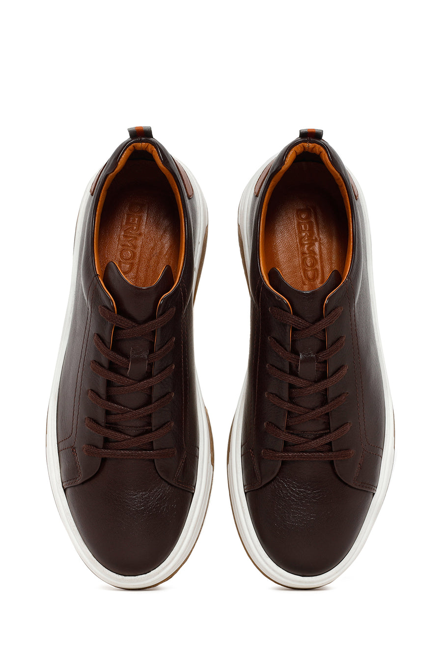 Men's Brown Lace-up Thick-Sole Leather Sneaker