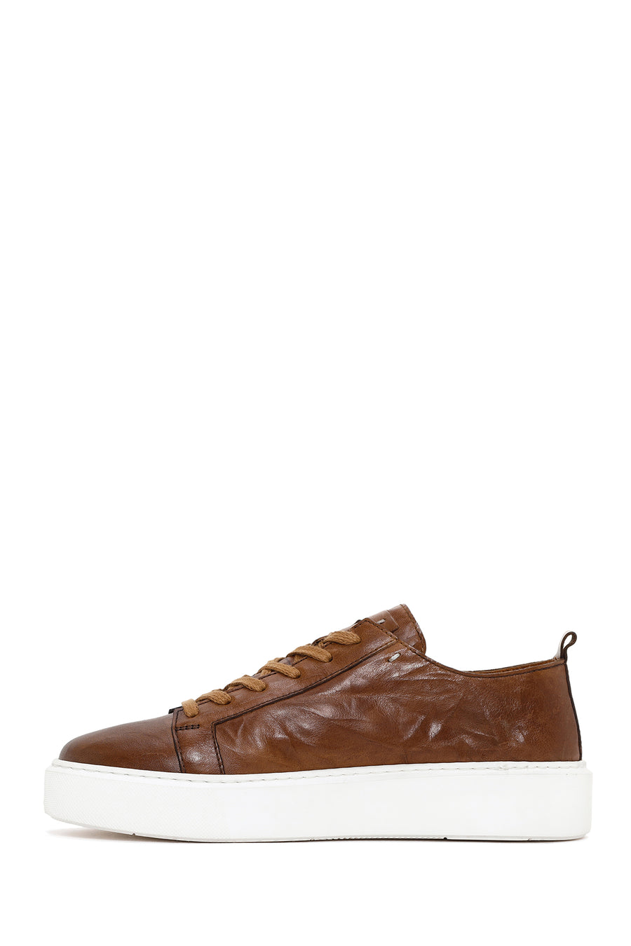 Men's Tan Lace-up Thick-Sole Leather Sneaker