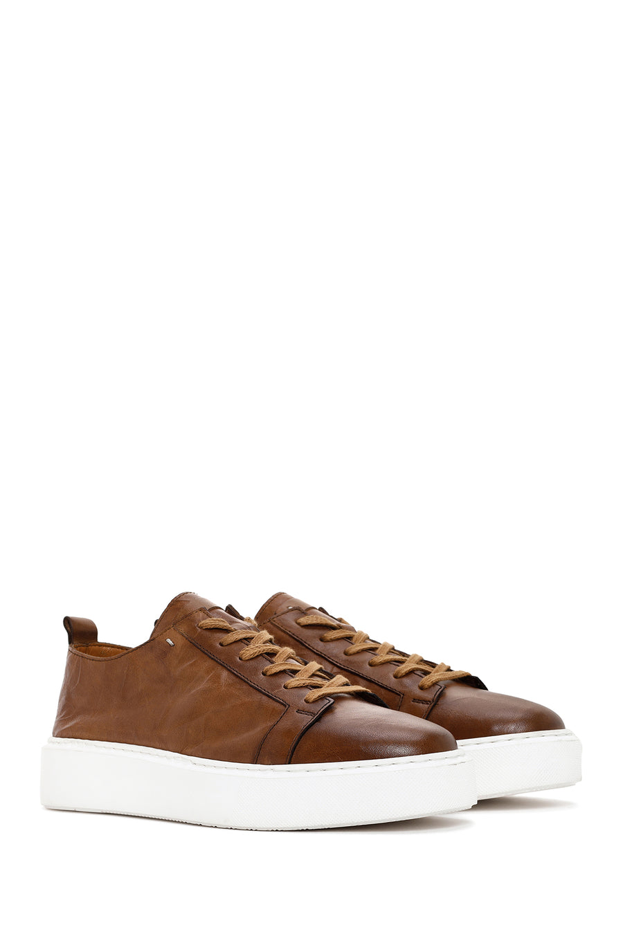 Men's Tan Lace-up Thick-Sole Leather Sneaker