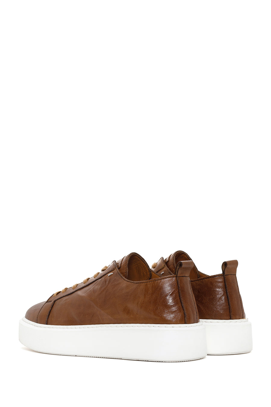 Men's Tan Lace-up Thick-Sole Leather Sneaker