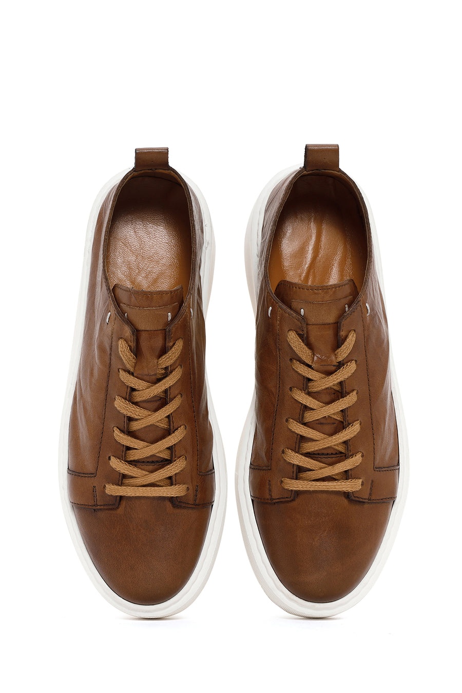 Men's Tan Lace-up Thick-Sole Leather Sneaker
