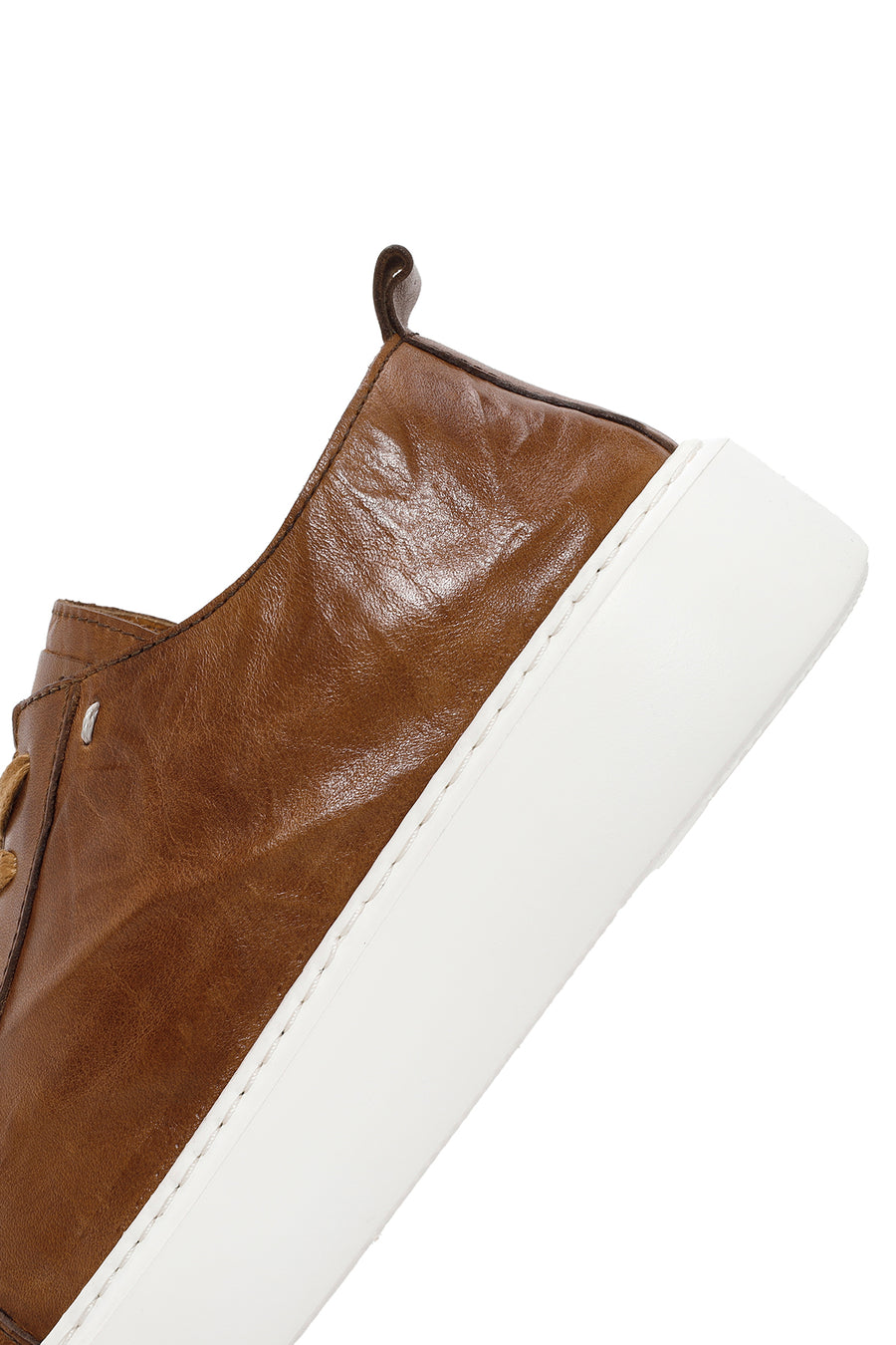 Men's Tan Lace-up Thick-Sole Leather Sneaker