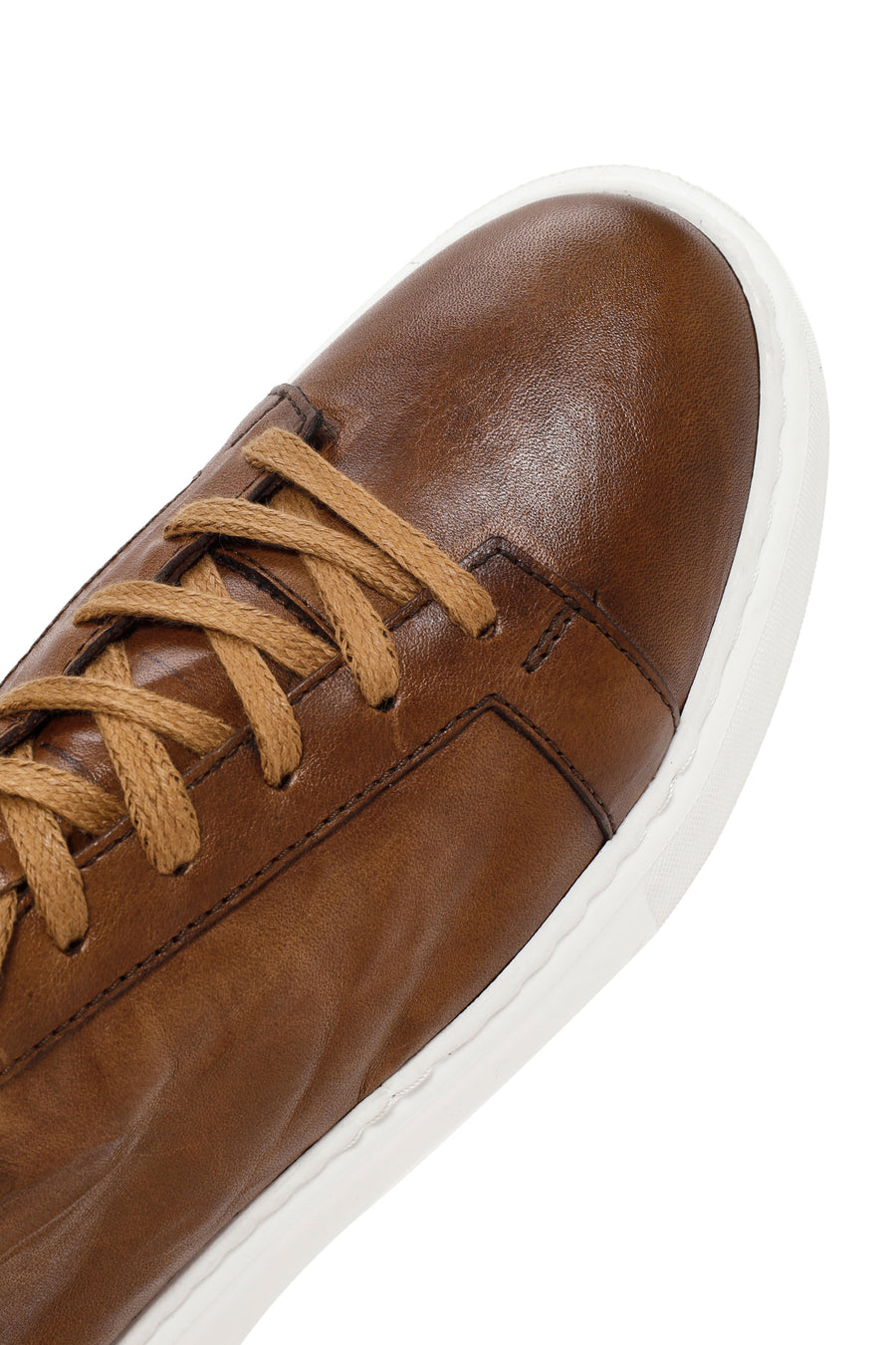 Men's Tan Lace-up Thick-Sole Leather Sneaker