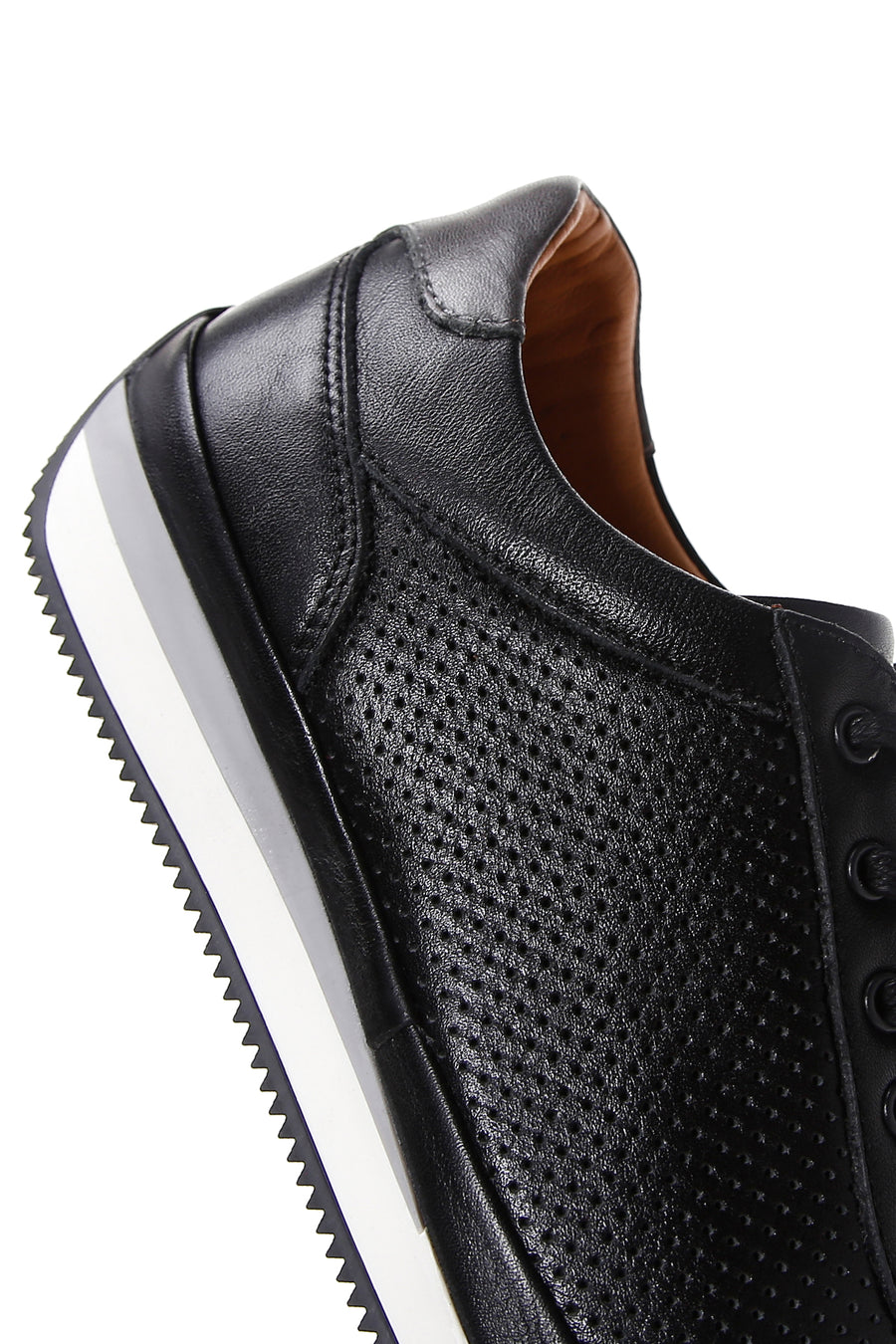 Erkek Siyah Bağcıklı Deri Casual Sneaker