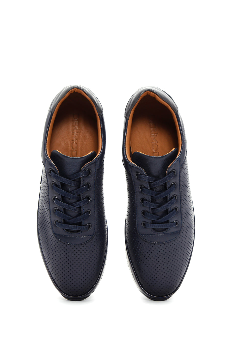 Erkek Lacivert Bağcıklı Deri Casual Sneaker