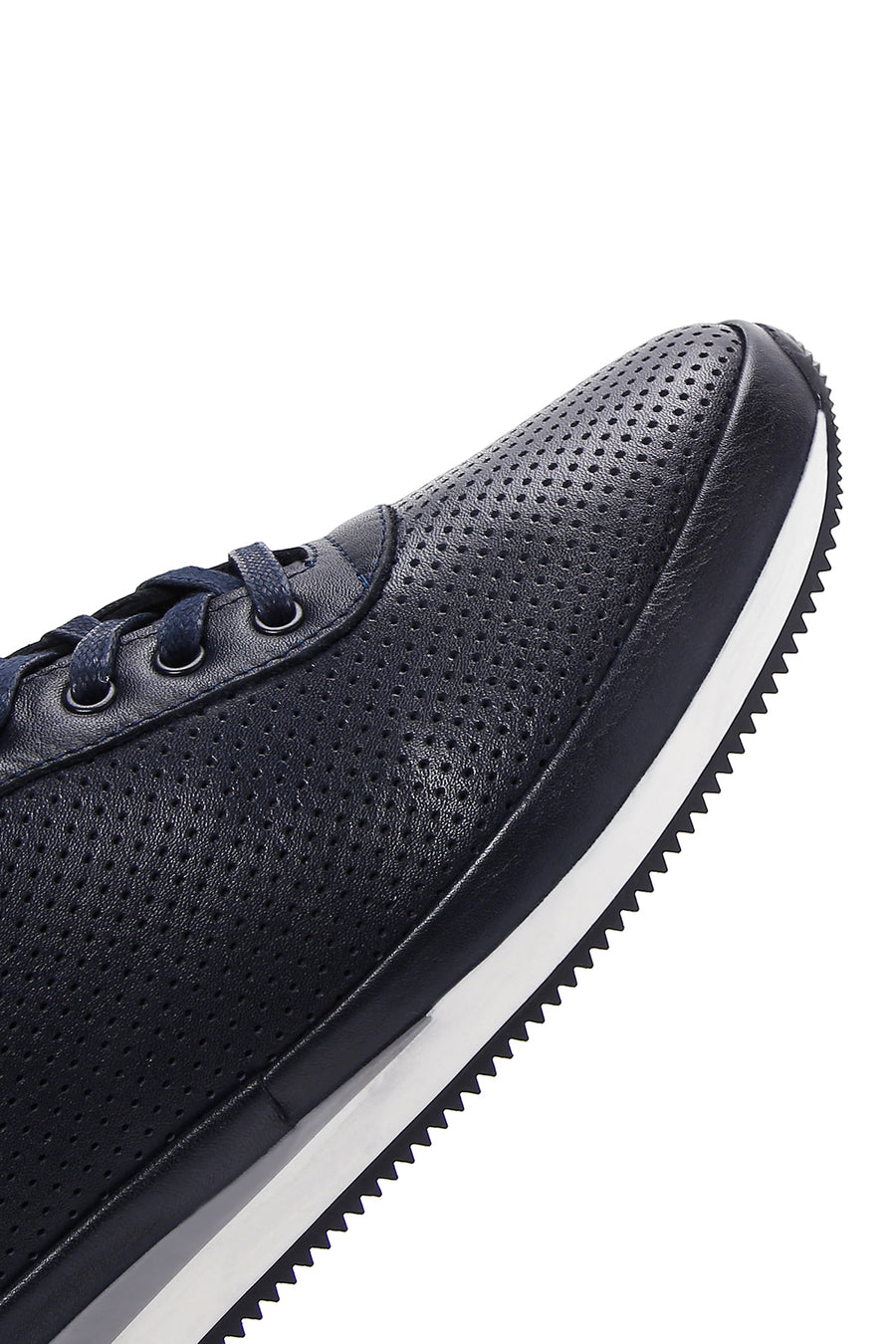 Erkek Lacivert Bağcıklı Deri Casual Sneaker