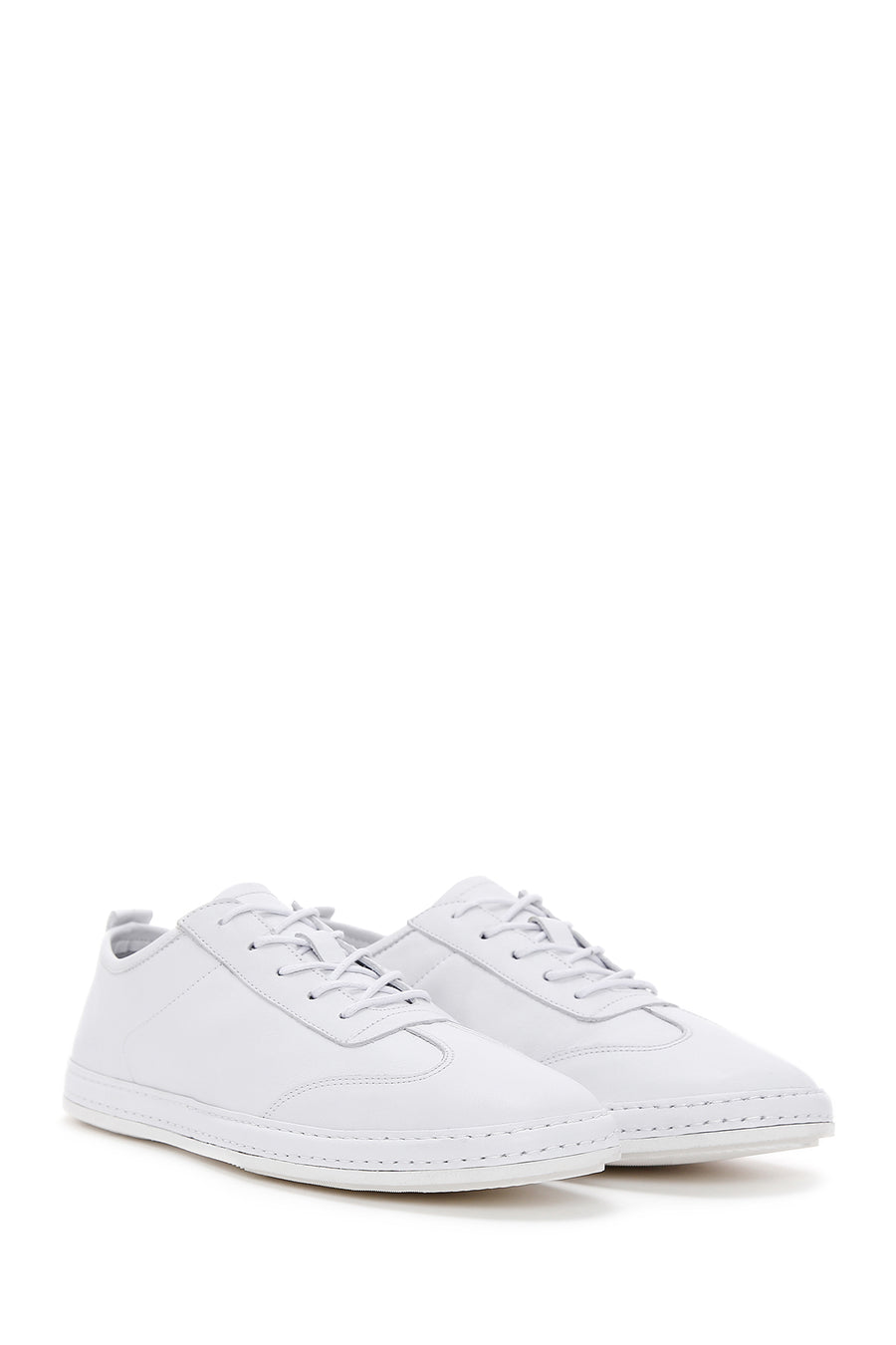 Men's White Lace-Up Leather Sneaker