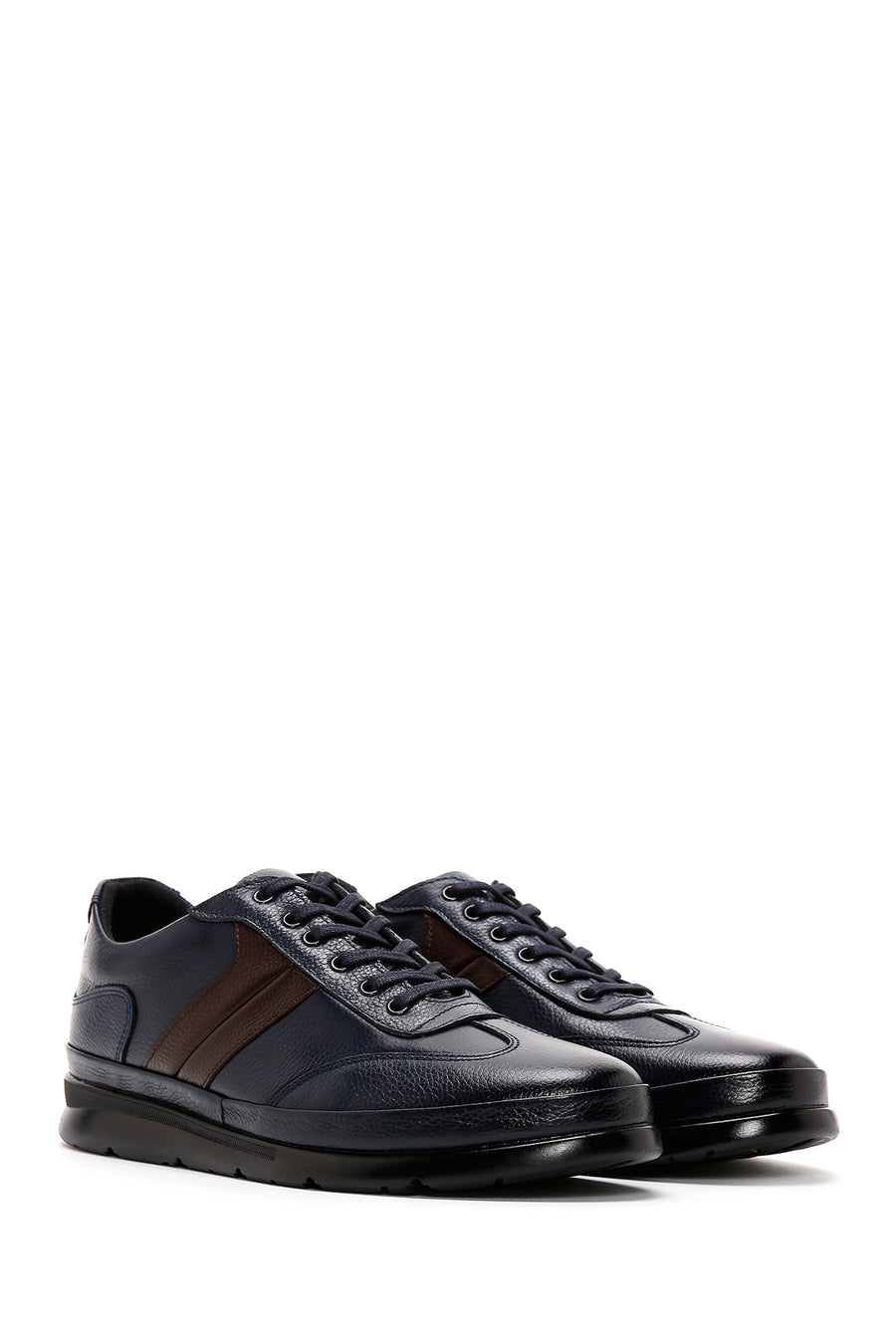 Men's Navy Blue Lace-Up Leather Casual Shoes