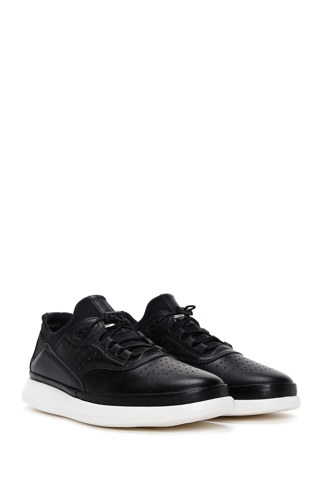 Erkek Siyah Bağcıklı Deri Sneaker